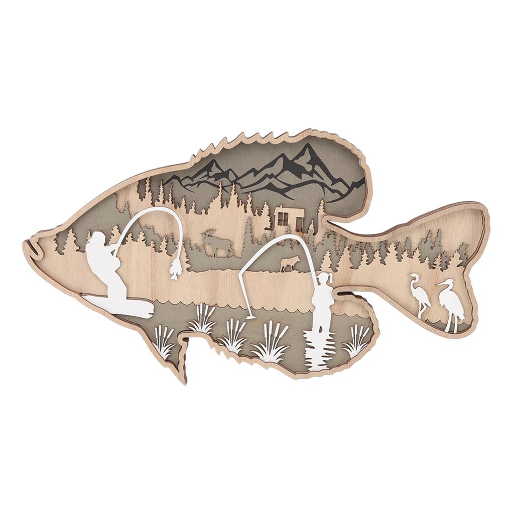 Hohle Holzfischfigur Mehrschichtige Buchsbaum-Dekorations-Hohlholzfisch-Streifen für Zuhause, Büro, Kantine, Barsch
