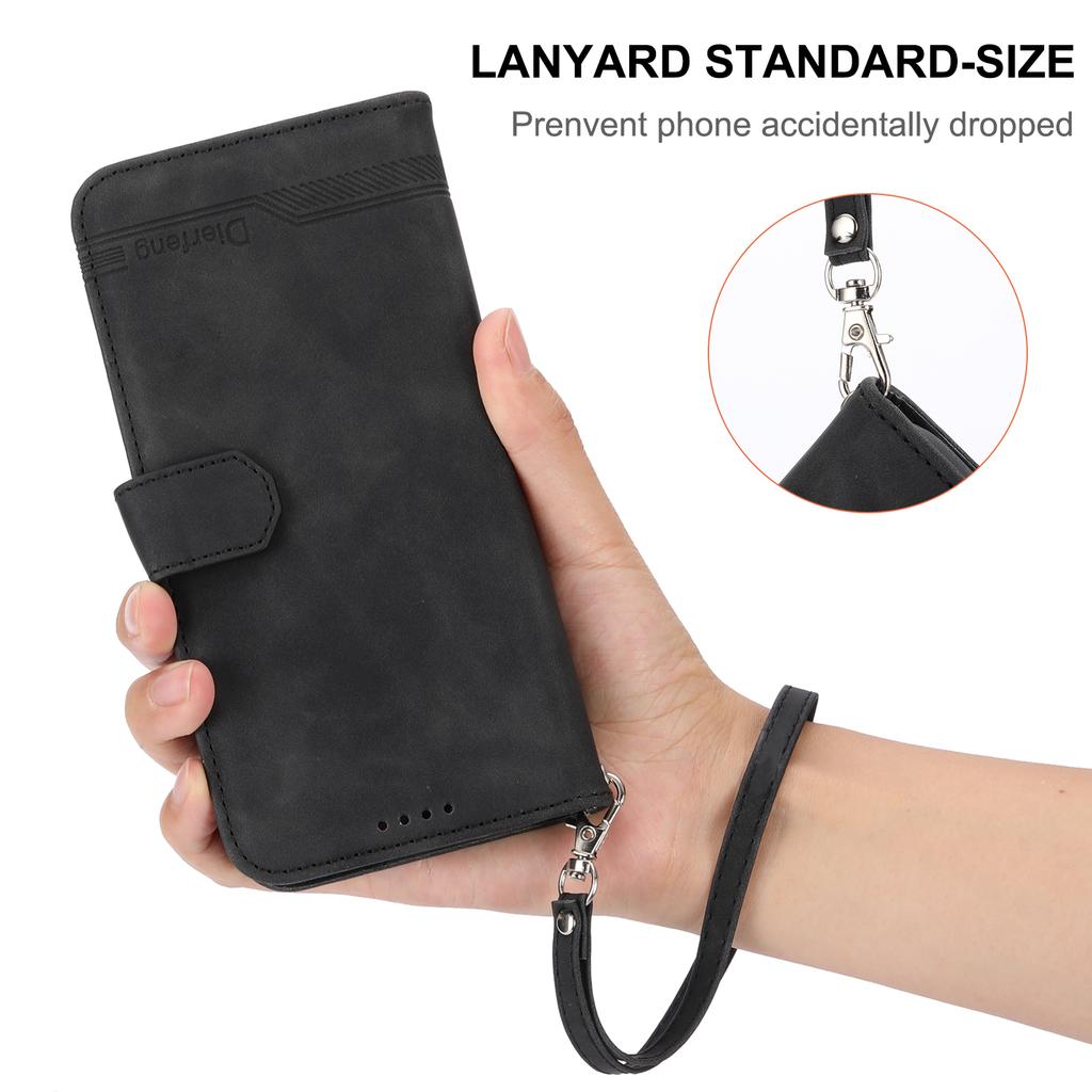 DIERFENG DF-03 Drop-proof Phone Case for iPhone 13 Mini 5.4 inch,Stand Wallet PU Leather Lines Imprinted Cell Phone Cover