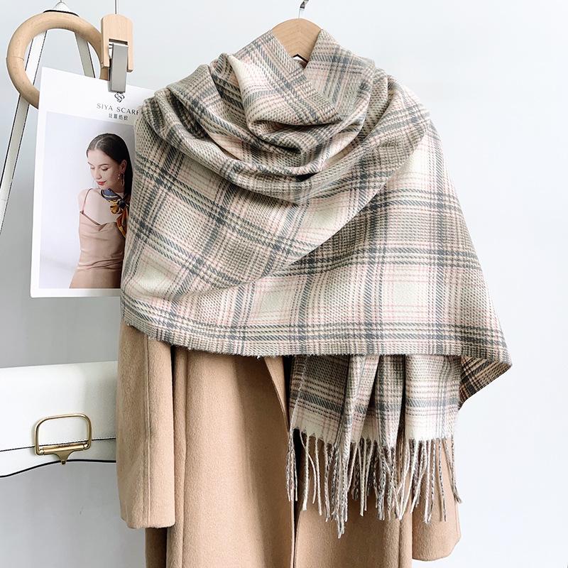 Women Vintage Plaid Thick Warm Long Winter Imitated Cashmere Neck Scarf