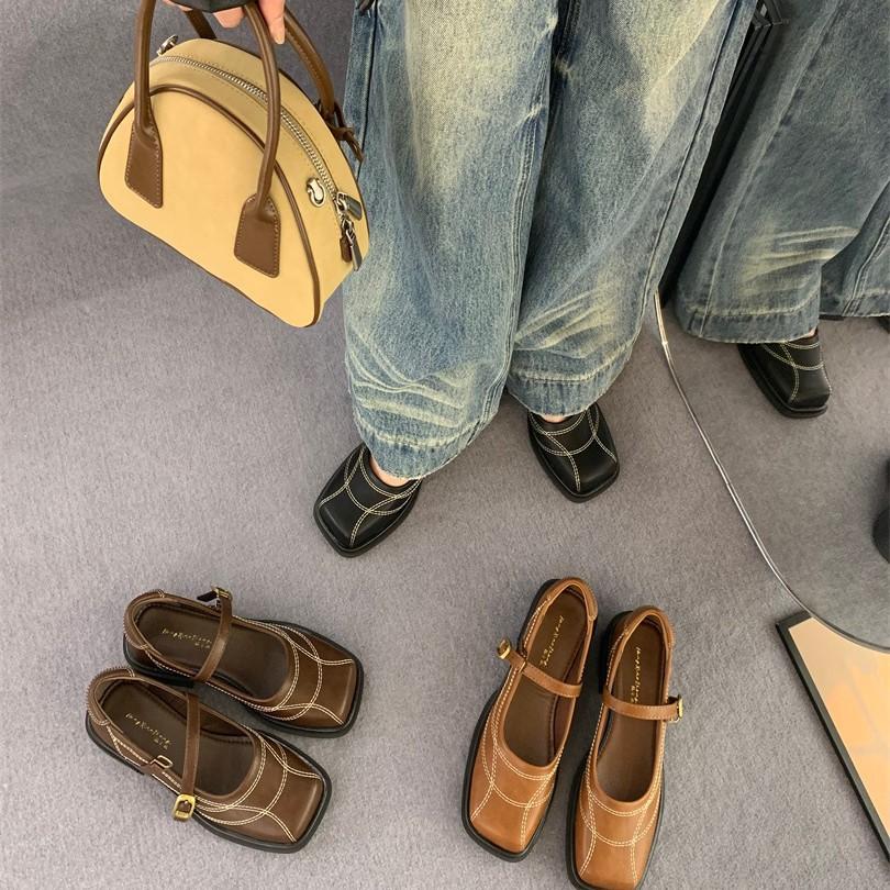 Square head thick heel Mary Jane single shoes women's shoes 2025 spring new versatile college style small leather shoes women