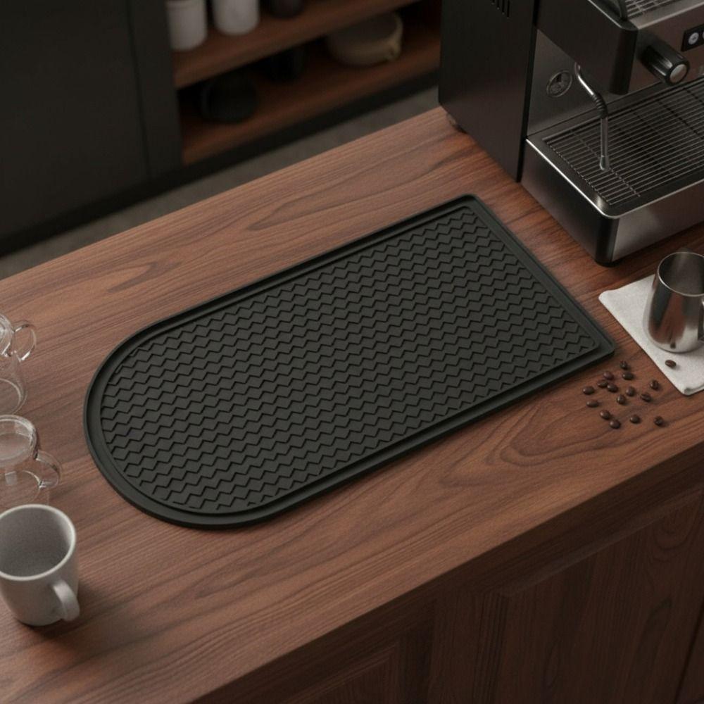 Oval-shaped Silicone Coffee Machine Mat Non-slip Coffee Bar Mat Coffee Maker Tray Kitchen