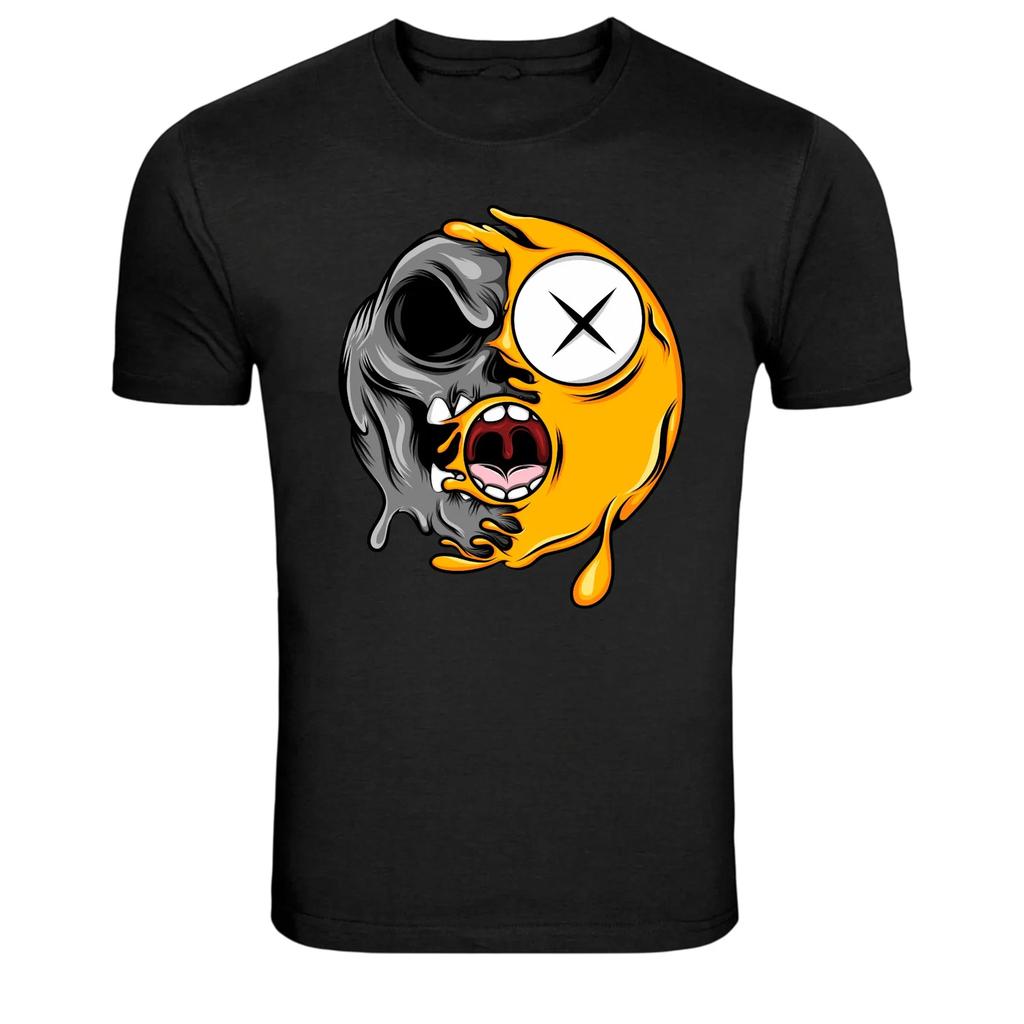 Half Skull Melting Emoji Dead Face Graphic T-Shirt