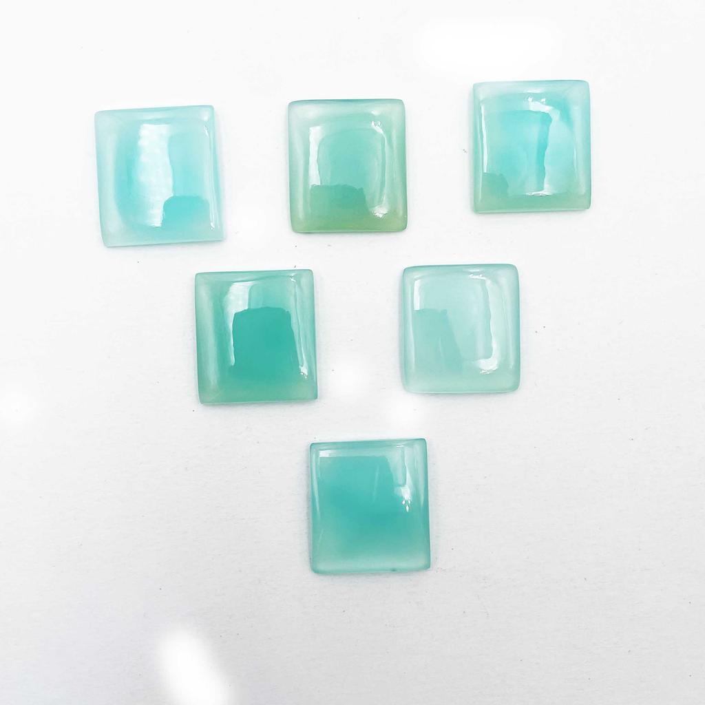 Natural Aqua Chalcedony Rectangle Cabochon Loose Gemstone Lot 10 Pcs 20*21-20*22 MM 186 CT For Jewelry Making