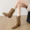 Queen Fan Retro Thick Heel Western Cowboy Boots Women's 2025 New Autumn with Skirt, Thin and Tall Short Boots