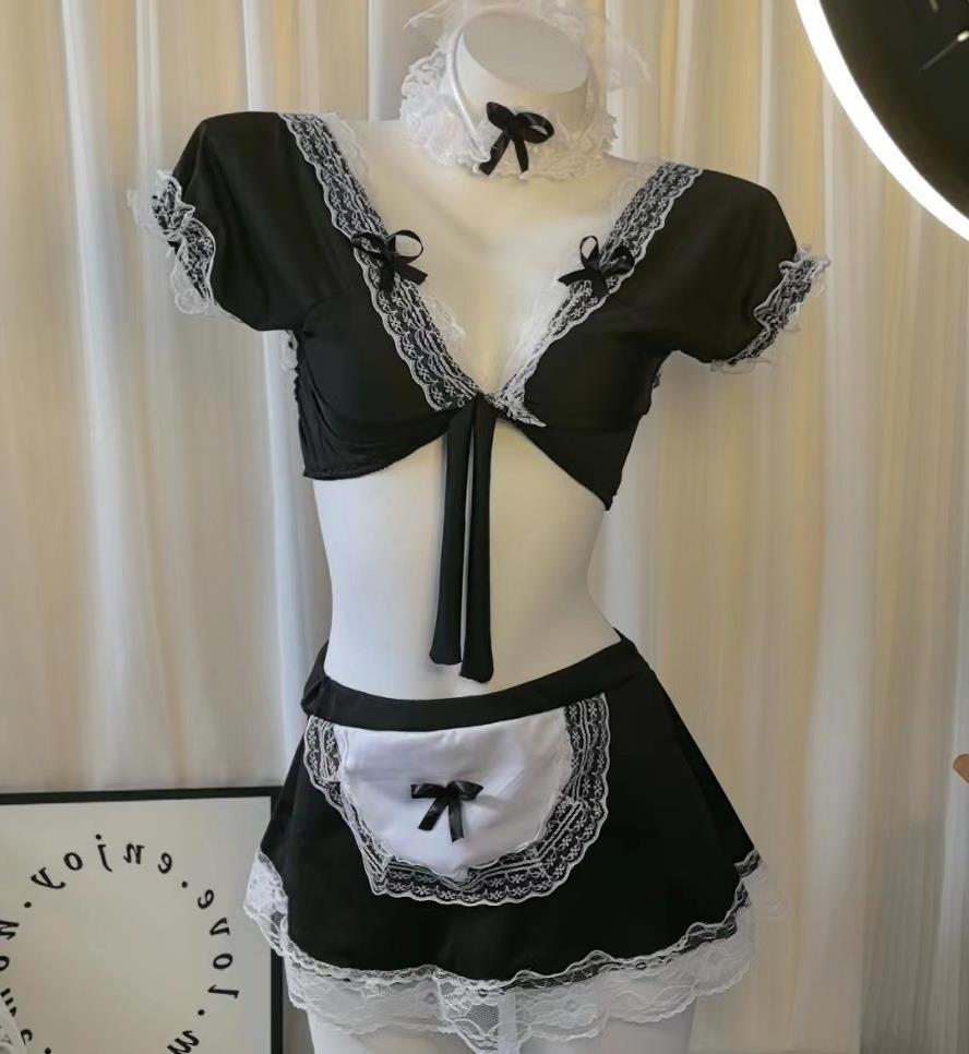 Sexy Christmas Lingerie V-neck Lace Uniform Temptation NY Maid Outfit Suit Maid Average Size