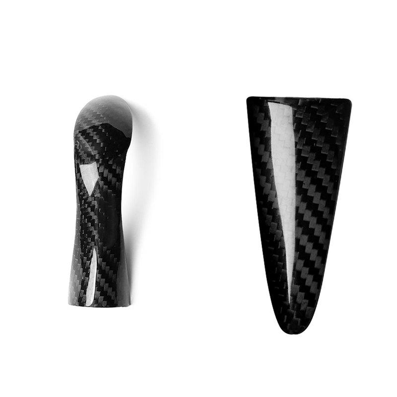 2 Pieces Carbon Fiber Steering Wheel Cener Trim + Shift Knob Cover Gear Handle Stickers Replacement For Infiniti Q50 2014-2017