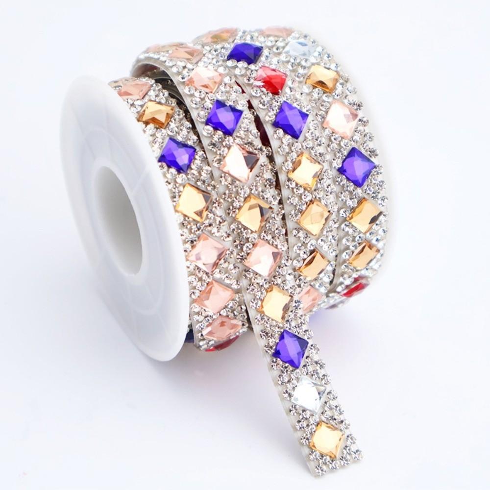 3 Yards Self Adhesive Square Rhinestone Flexible Shiny Rhinestone Sticker Sparkling DIY Decoration Rhinestone Strip