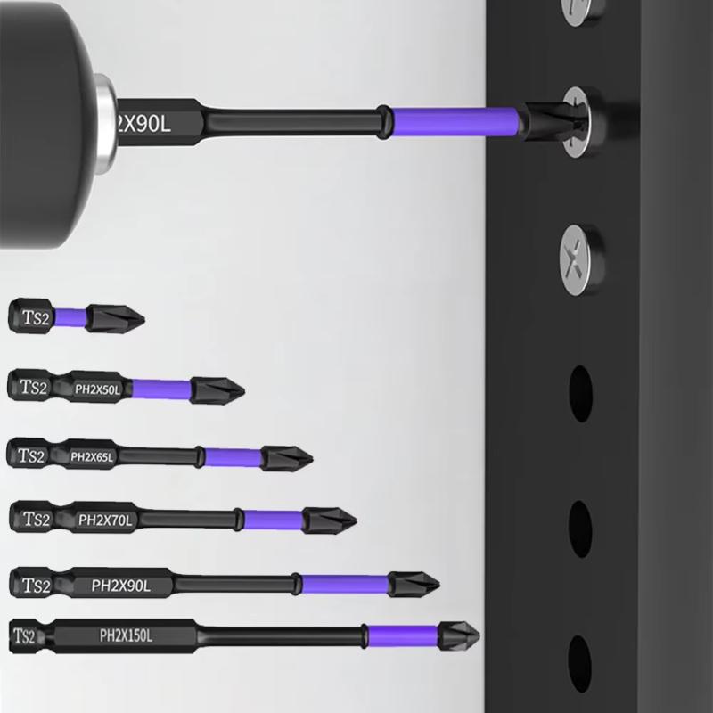 PH2 Impact Driver Bit-Set, magnetisches Kreuzschlitzschraubendreher-Set, Impact-Bohrer-Bit, Schrauben-Kreuzschlitzschraubendreher aus legiertem Stahl, rutschfest
