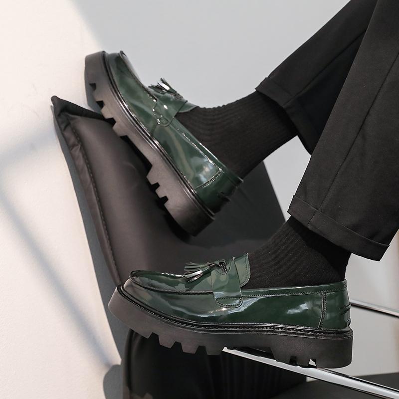Fashion Korean Style Handmade Production Comfortable  Men's Tassel Design Casual Loafer Thick Soled Round Toe Fashionable Leather Shoes