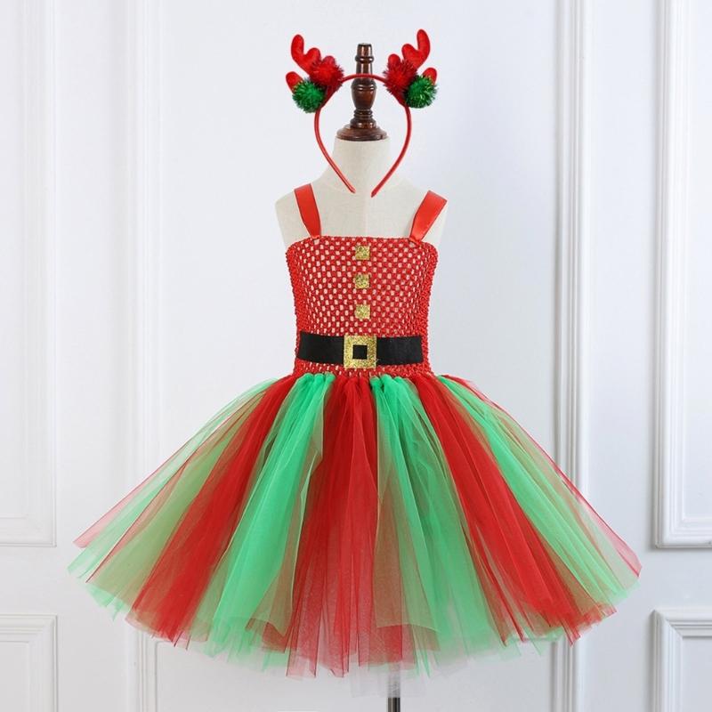 Girl Christmas Elf Dress up Costume with Dress Christmas Hat (Or Headband) Christmas Dwarf Outfit for Kid Girl Christmas
