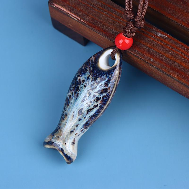 Chinese Stijl Keramische Visfluit Kettingen Hanger Gladde Handgemaakte Fluit Delicieuze Bedel Ketting Unisex Trui Ketting