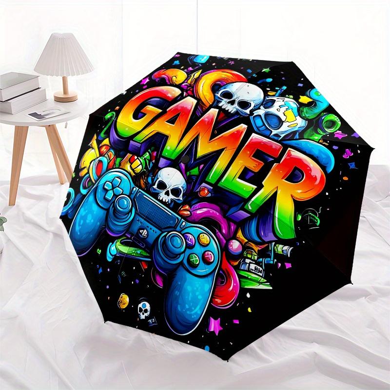 Gamer, Controller Automatic Folding Umbrella  8 Ribs, Durable Iron Frame, Bright Color Pattern Compact Travel Umbrella, Suitable for Outdoor