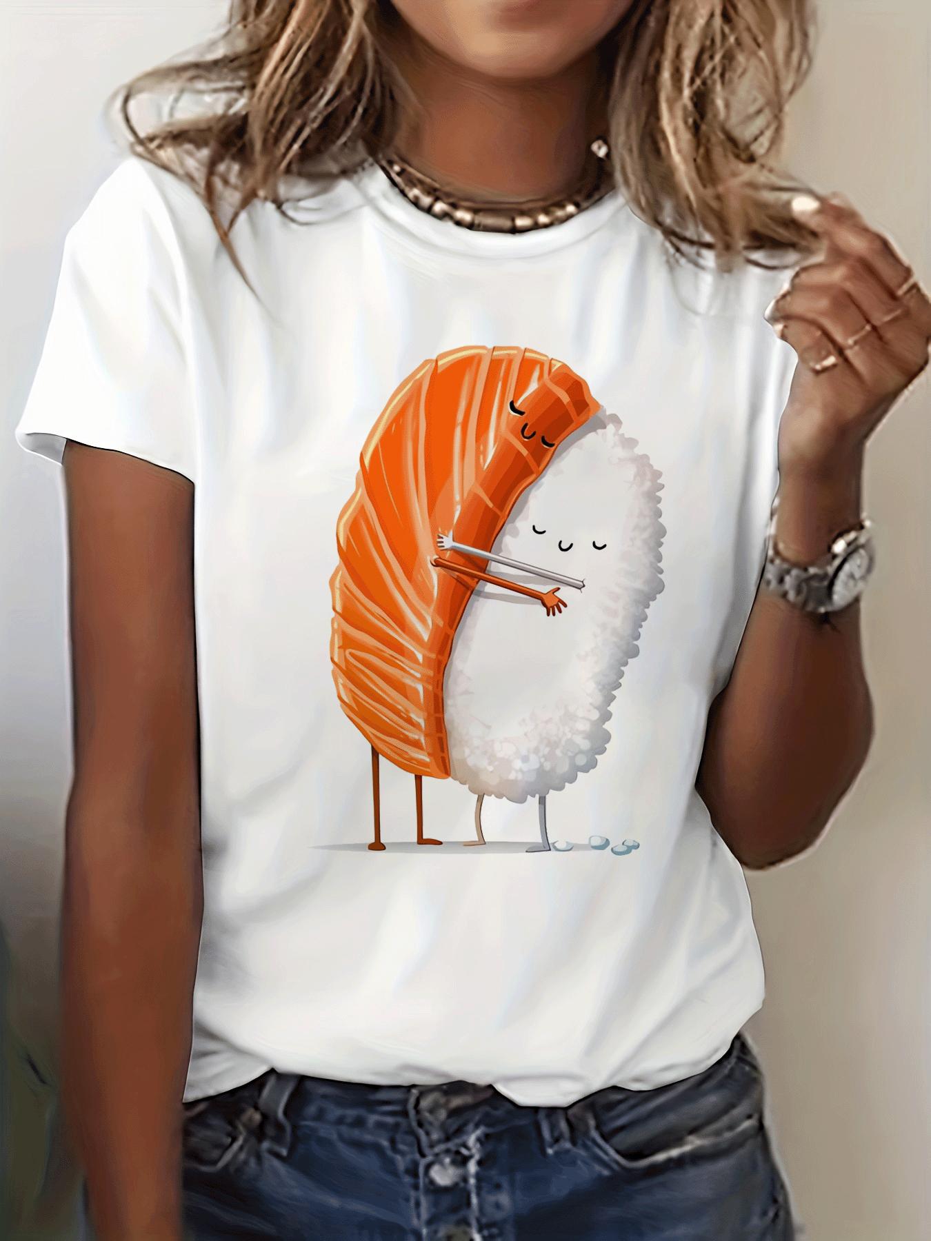 

Sushi Hug Humor Graphic Print Tshirt Sleeve Crew Neck Casual Summer Spring Womens Clothing Harajuku Sleeve Aesthetic Clothes S