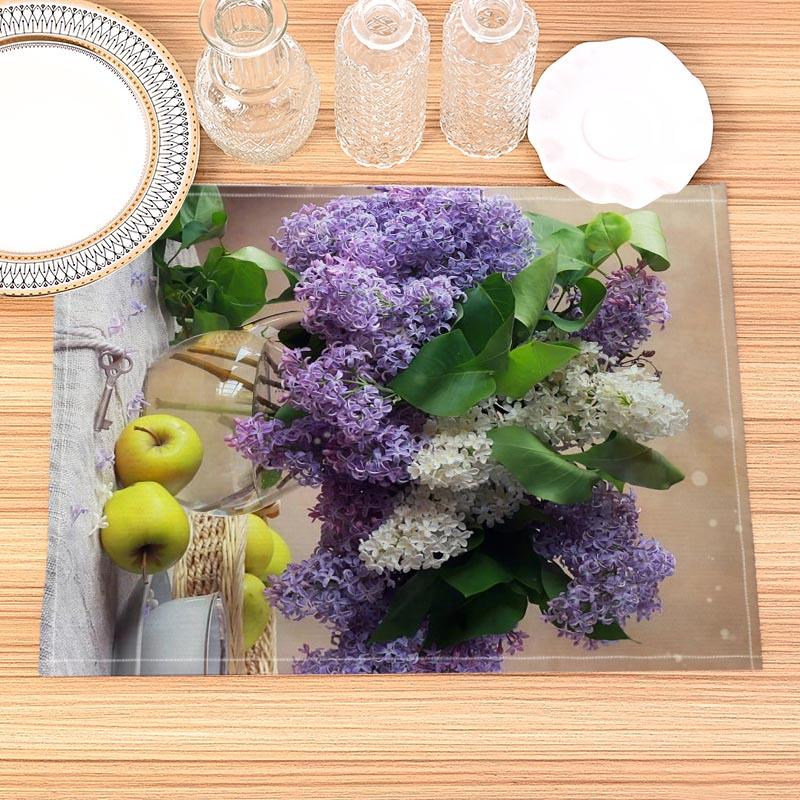 

Home Decor Lilac Flowers Print Linen Dining Table Mats Alphabet Kitchen Placemat 30X45cm Coasters Pads Bowl Cup Mat 2pcs 30x45cm