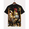 Men's 3D Rooster Printed T-shirt Humorous Digital Printed Short Sleeved T-shirt Breathable Polyester Round Neck Casual