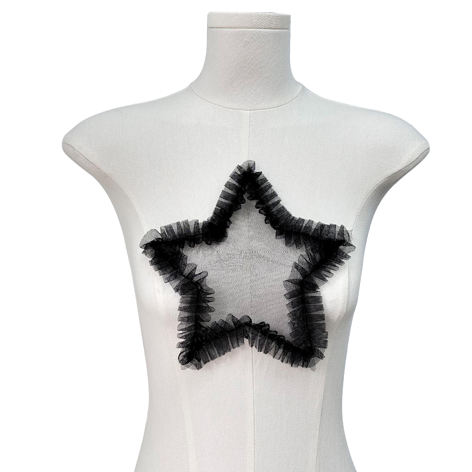 

Черная сетчатая плиссированная тканевая наклейка в виде пятиконечной звезды, декоративная, универсальная, для футболки, платья, рубашки, ювелирные аксессуары 7350