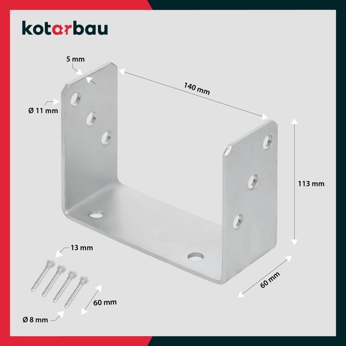 KOTARBAU® Base de Poteau U à Visser 140 mm Argent Galvanisé à Chaud La Solution Excellente pour Relier Différents Éléments