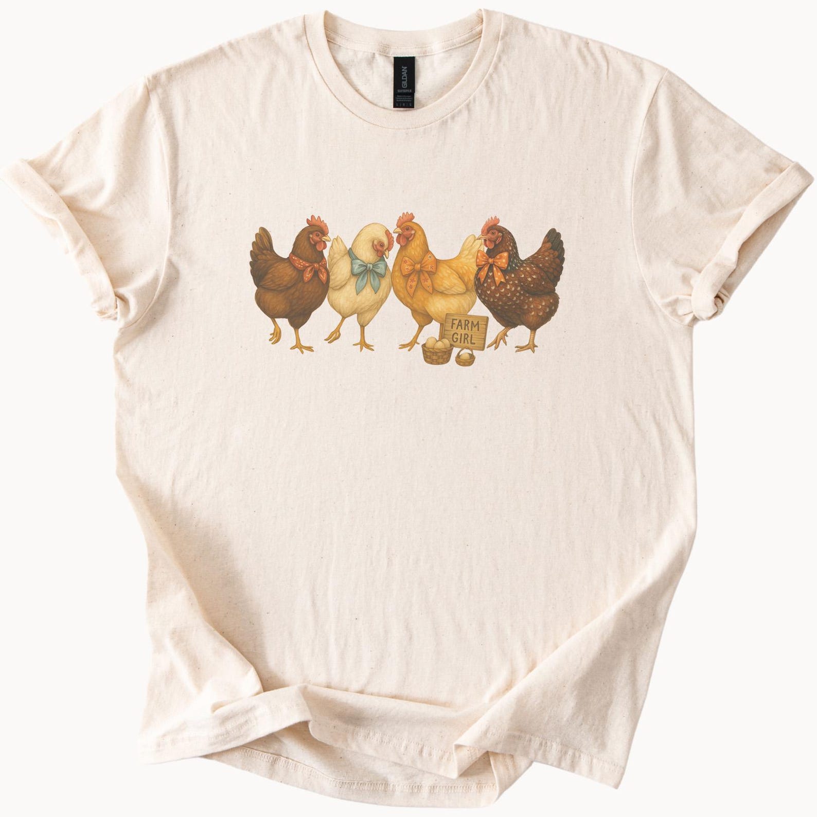 Farm Girl Graphic Tee Cute Chickens with Bows Country Farmhouse Hen Shirt Rustic Chicken Lover Gift Farm Animal Graphic T Shirt 160