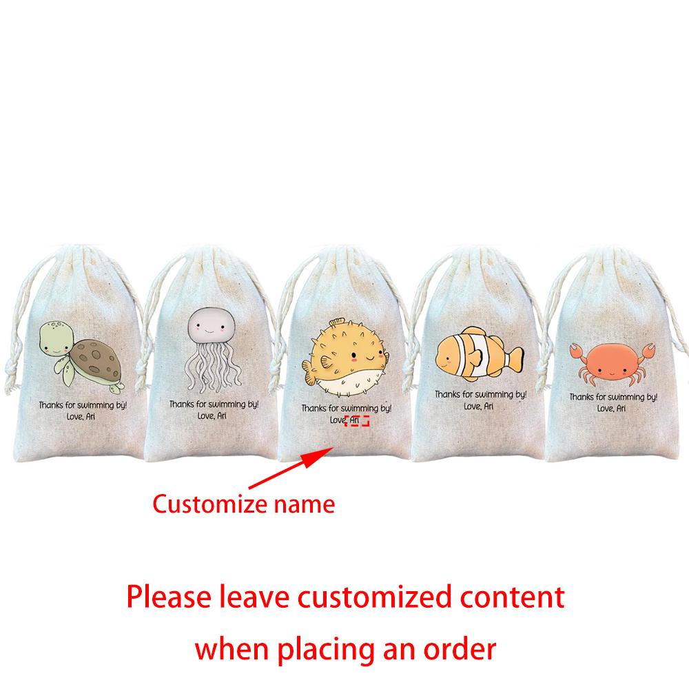 Custom 5Pcs Under The Sea Party Favor Bags Sea Animal Drawstring Goodie Bags Birthday Decor Supplies New Born Baby Shower Gift