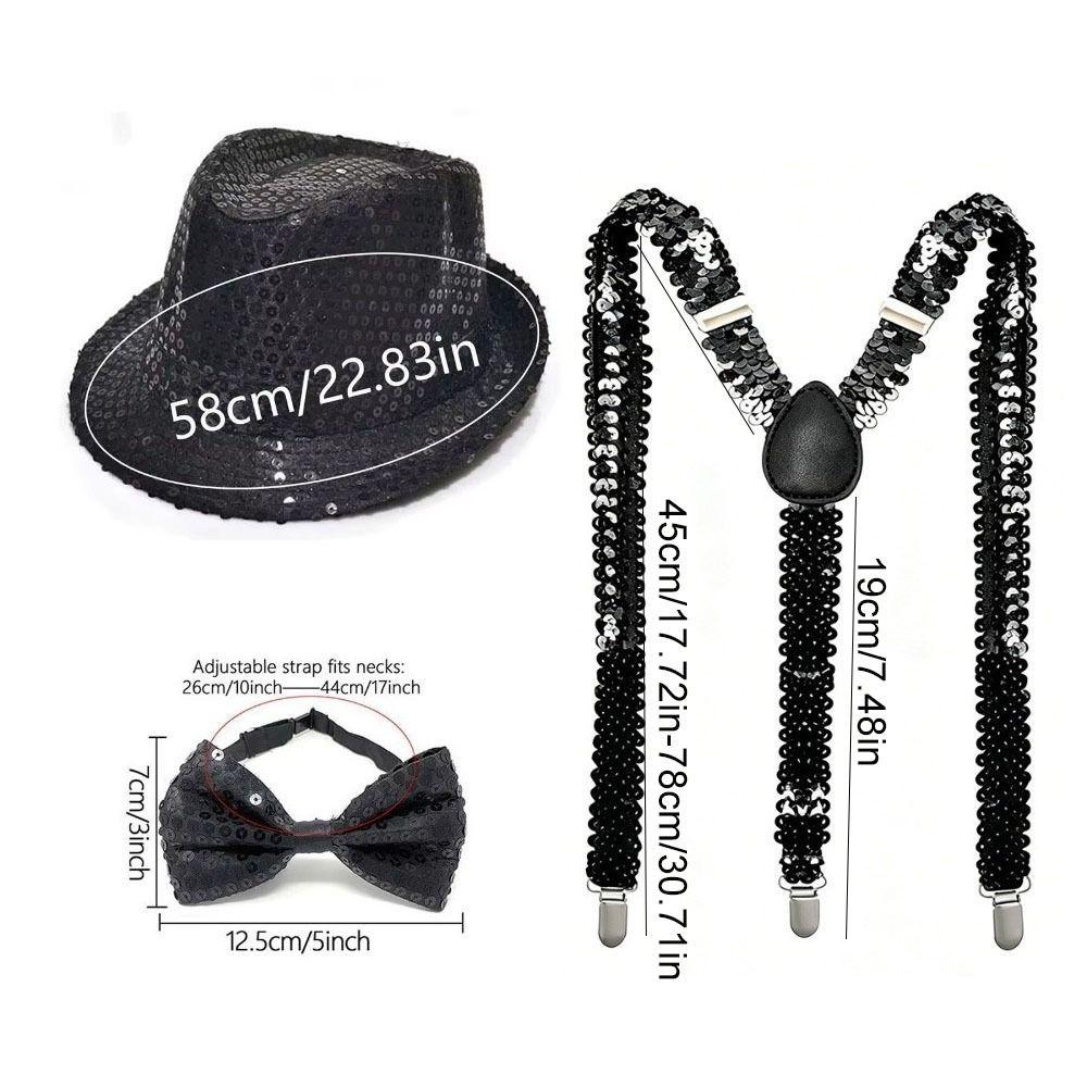 Cute Solid Color Performance Props Set Performance Sequined Neck Tie Party Prop Halloween Decor Suspenders Halloween