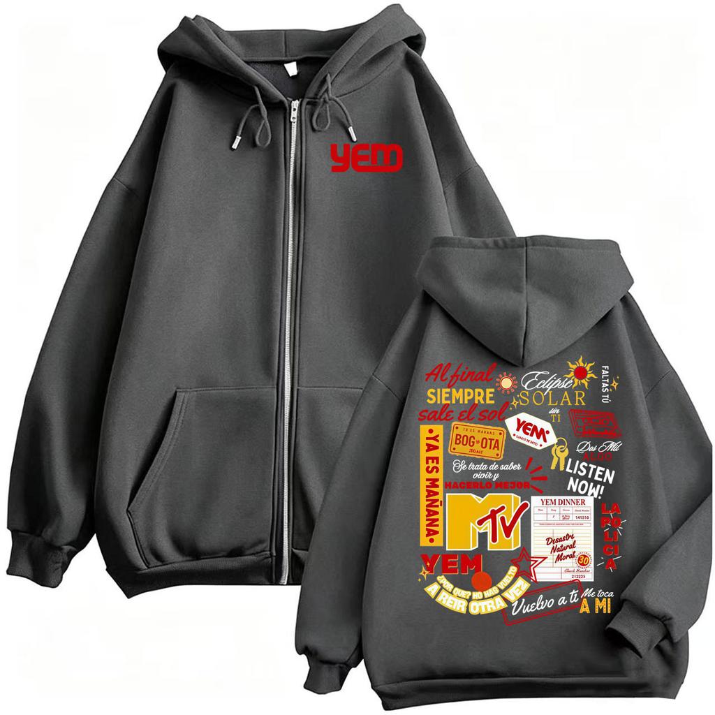 Morat Ya Es Manana Yem Baskılı Fermuarlı Kapüşonlu Sweatshirt Erkek Kadın Günlük Polar Fermuarlı Üst Sweatshirt Ceket Mont
