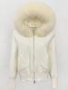 Korean Style Hooded Knit Cardigan with Large Genuine Fox Fur Collar - Luxurious Autumn/Winter Outerwear