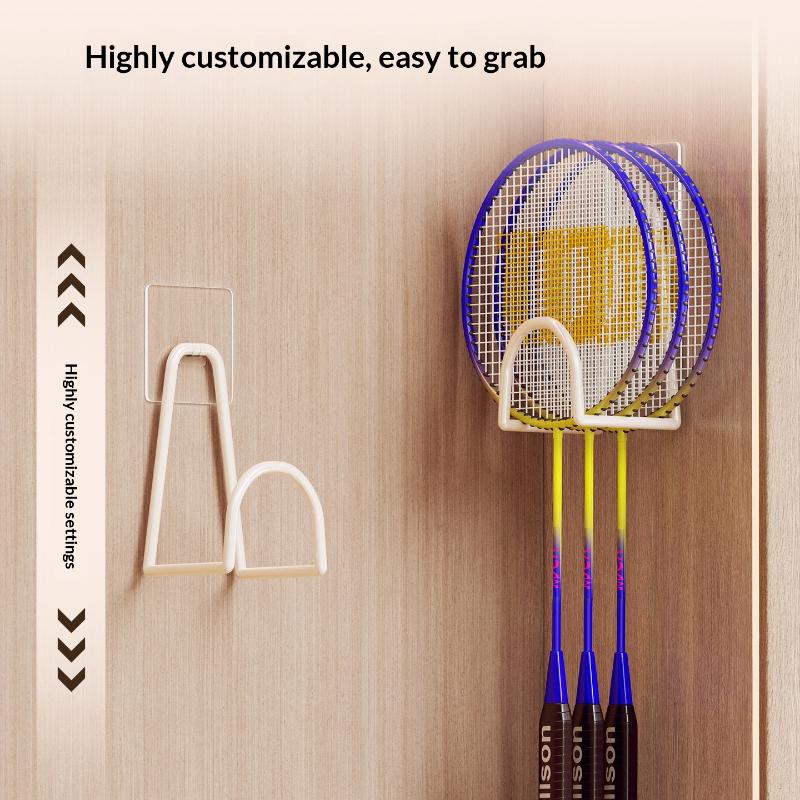 Wall Mounted Badminton Racket Holder Punch Free With Ball Hanger 3-Slots Storage Rack For Tennis Pickleball Ping Pong Paddle