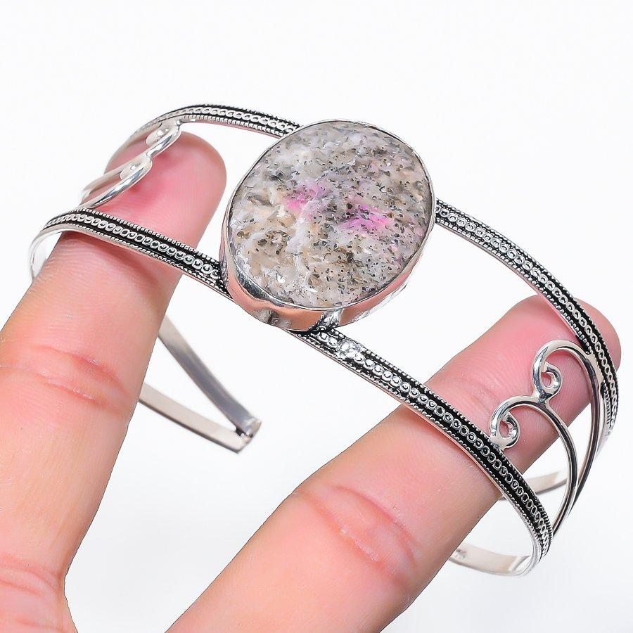 

Натуральный камень Кобальтовый Кальцит Серебро 925 пробы Манжета Браслет Регулируемый J1o05