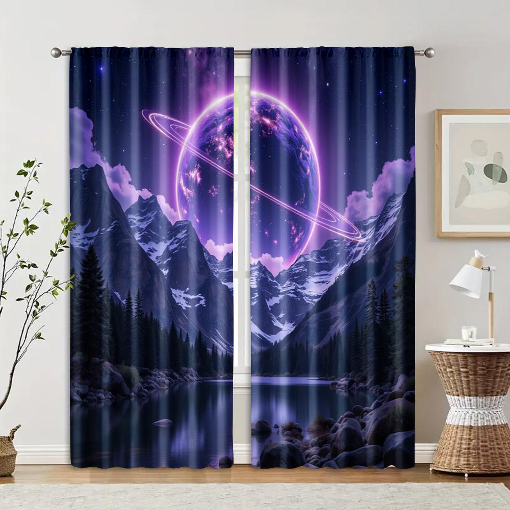 

2 pcs, filtering curtains (excluding rods, non-movable, without batteries) Galaxy Space for use in bedrooms and living rooms 41x90in(105x230cm)