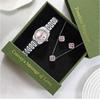 Women's Diamond Watch Set: Elegant Quartz Watch, Necklace & Earrings for Valentine's Day, Gift Box Included
