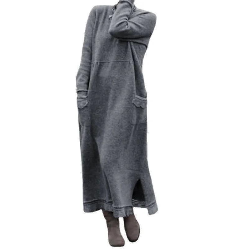 2023 Autumn Plus Size Loose Knit Lace Long Fleece Sweatshirt Casual Dress