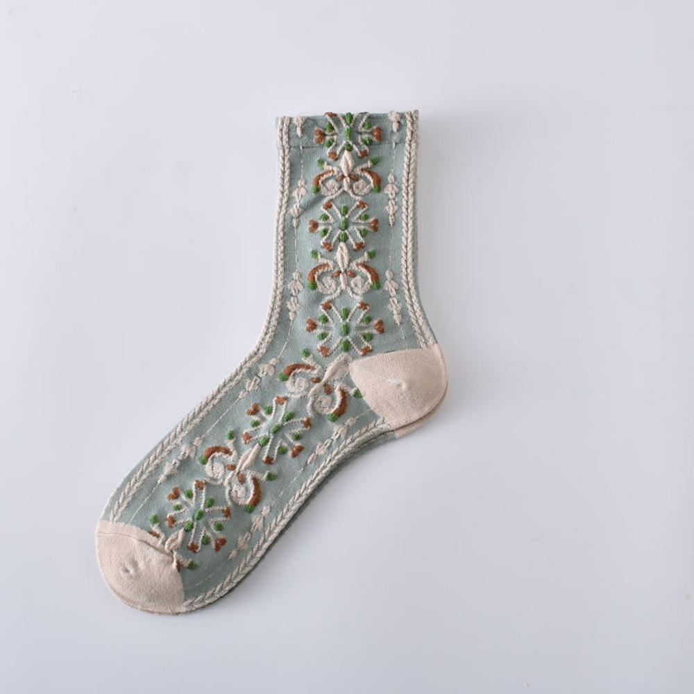 5 Pairs Flower Design Retro Cotton Socks Cotton Material Medium Length Sock  Spring Summer