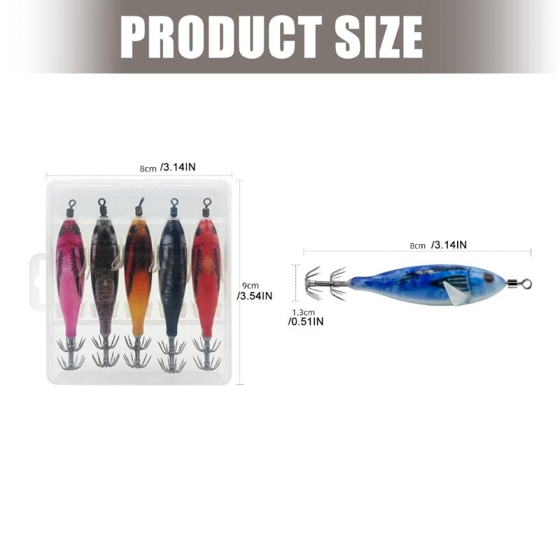 8cm 5.6g Glow Squid Jig Shrimp Lure Baits Squid Glow Jig Hook for Saltwater Fishing Artificial Baits 5pcs