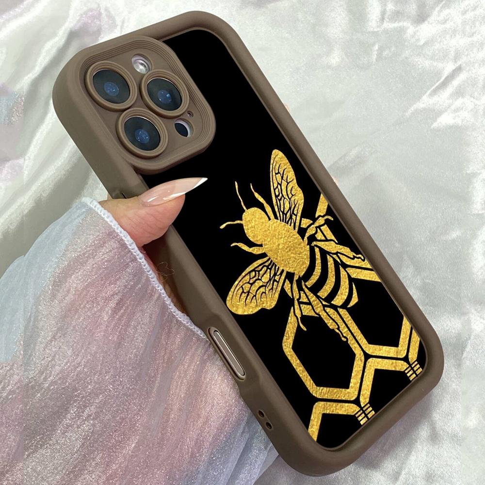 JT264 Golden Bee On Honeycomb for iPhone 17 16 15 14 13 Pro Max Samsung S26 S25 Ultra A17 A16 A07 A56 A36 A05 Xiaomi 15T Redmi 15c Note 14 Soft Case