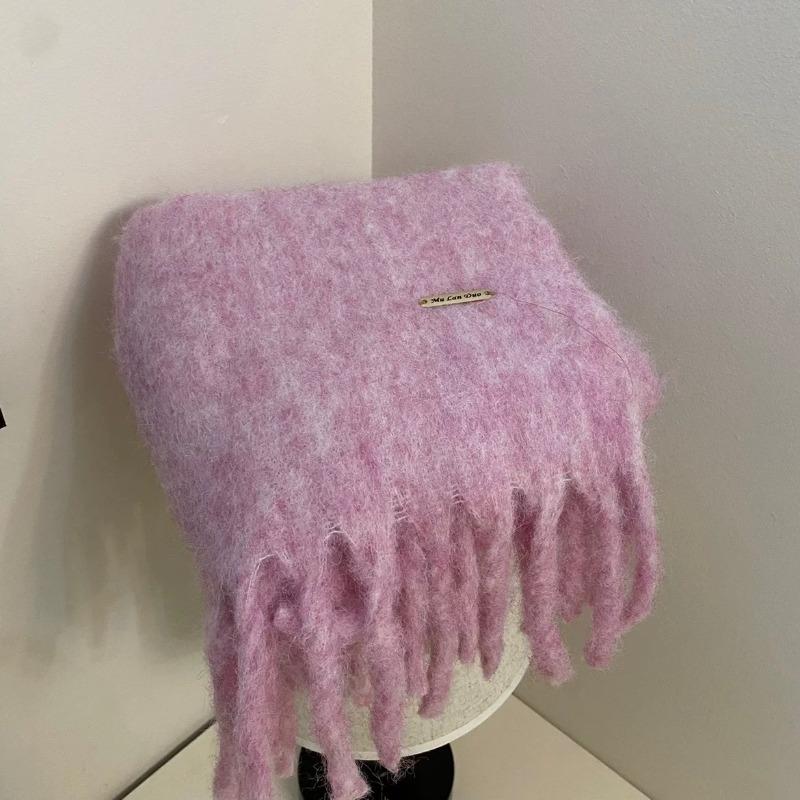 Cachecol versátil doce e fofo cor de doce inverno espessado xale quente mohair cor sólida cachecol de casal