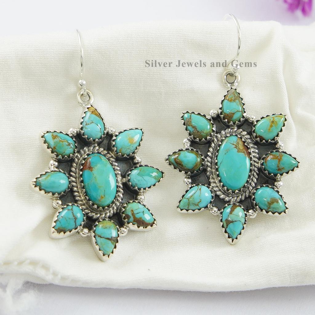 Arizona Turquoise Sterling Silver Dangle Earrings: Cluster Jewelry