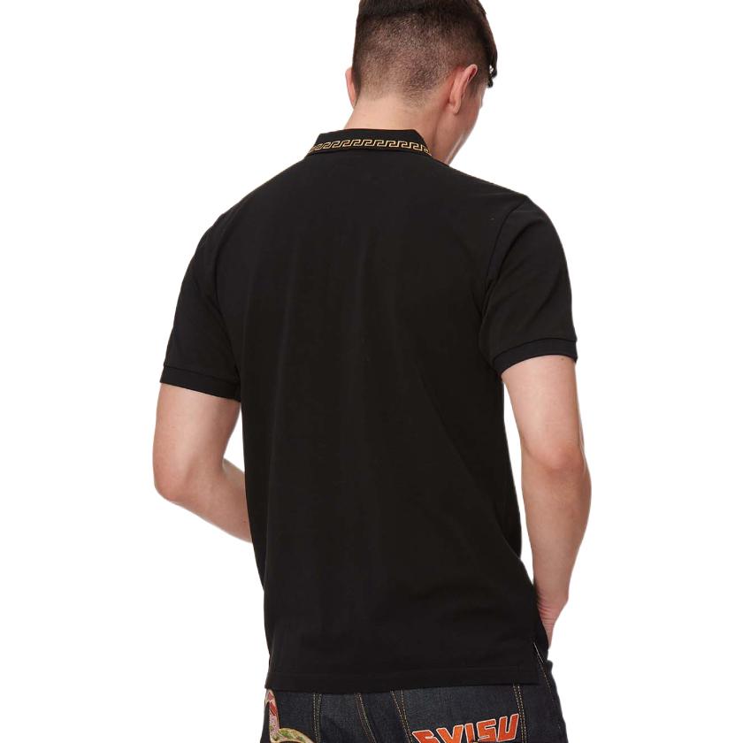 Evisu Floral Embroidery Short Sleeve Polo Shirt Men Polo Shirts Black 2ESHTM1PS510SL