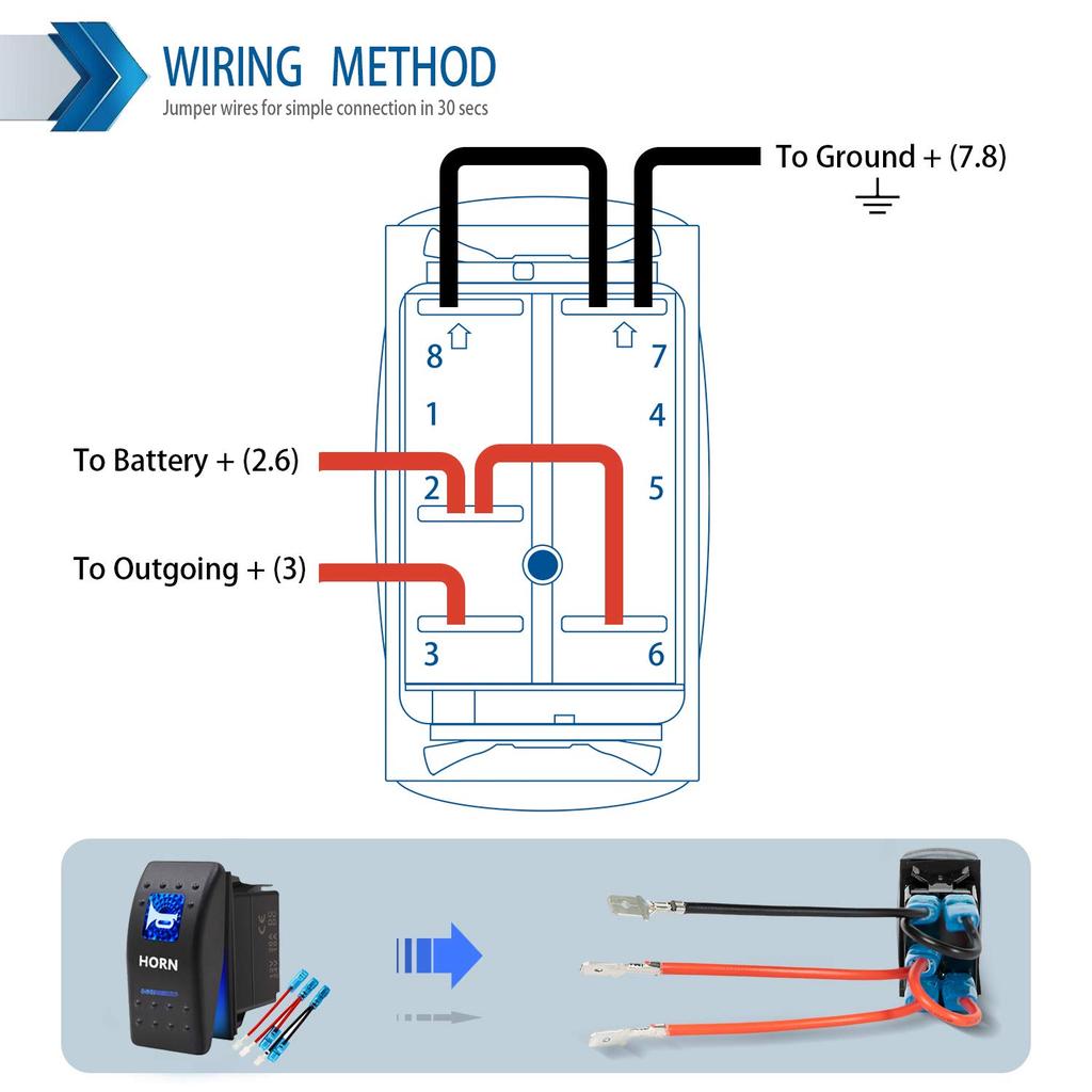 Momentary Horn Button Waterproof Rocker Switch Toggle - ON/OFF Blue LED Light - 12V 20Amp 24V 10Amp, 5 Pin For Automotive Cars Vehicles Marine Boats