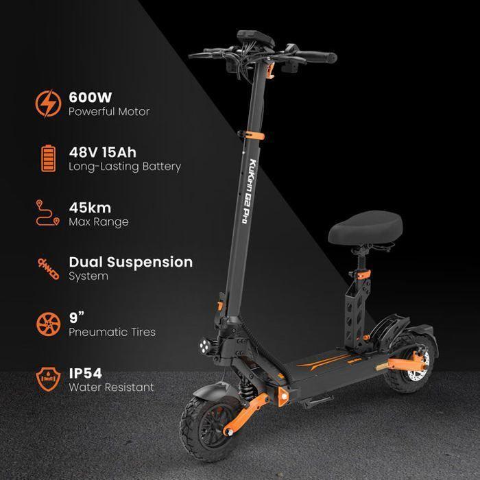 KUKIRIN G2 PRO - Trotineta elétrica dobrável - Rodas 9" - Motor 600W - Bateria 48v 15Ah - Autonomia 55KM – Preto