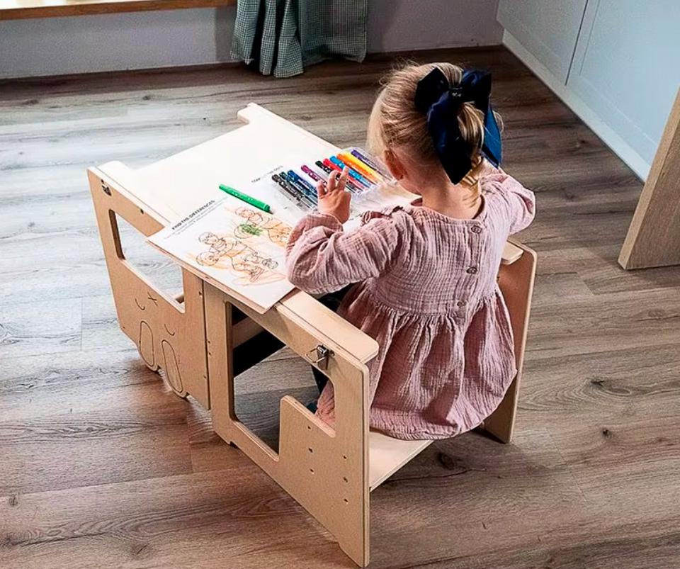 Kitchen Helper Foldable Aid Easel Toddler Step Stool for Kids Step-Up Standing Tower Learning Stool Hare White