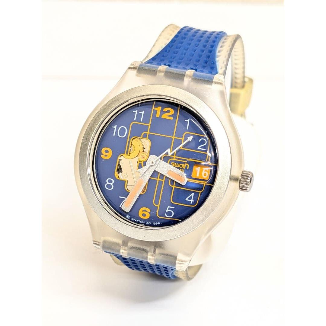 Used Swatch analog automatic quartz watch blue