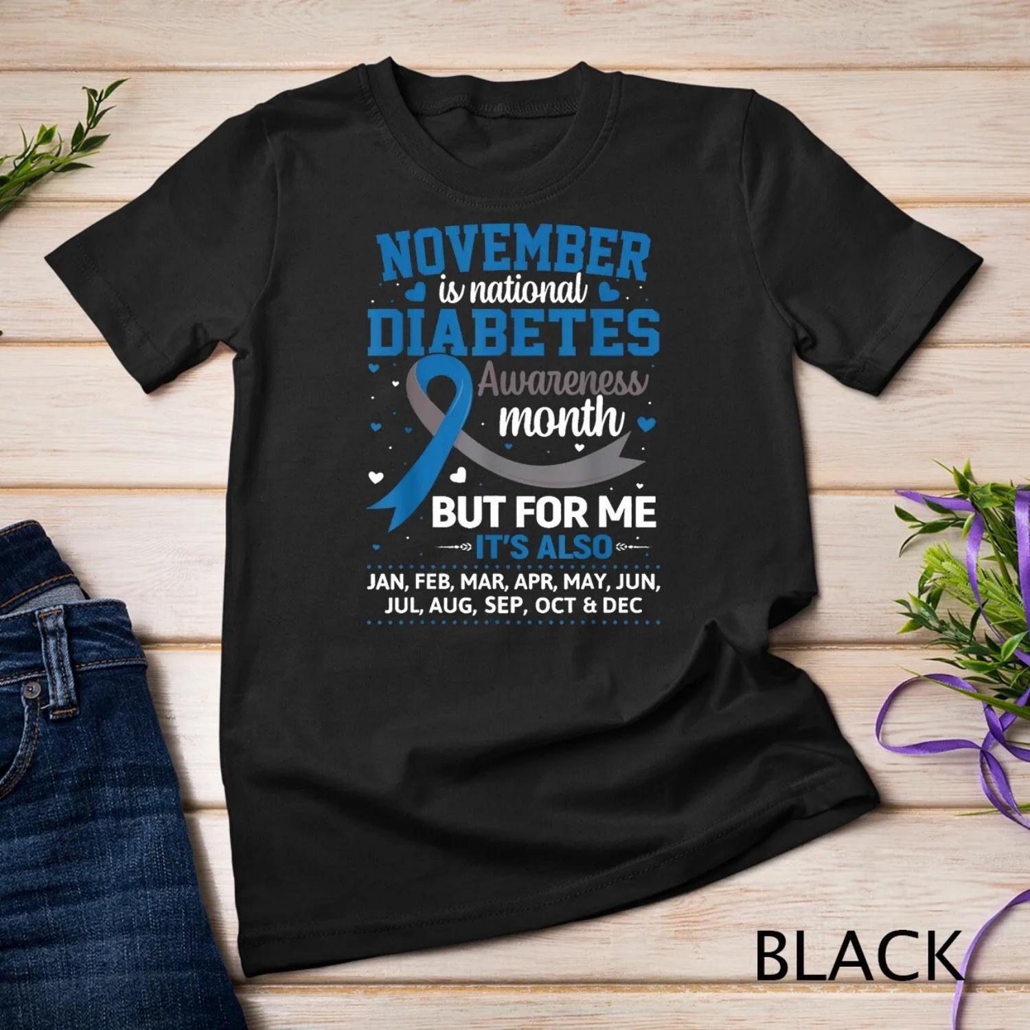 November is Diabetes Awareness Month Blue and Gray Ribbon T Shirt S