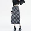 Classic plaid knit midi skirt high-waisted A-line, Fall/Spring, women's clothing.