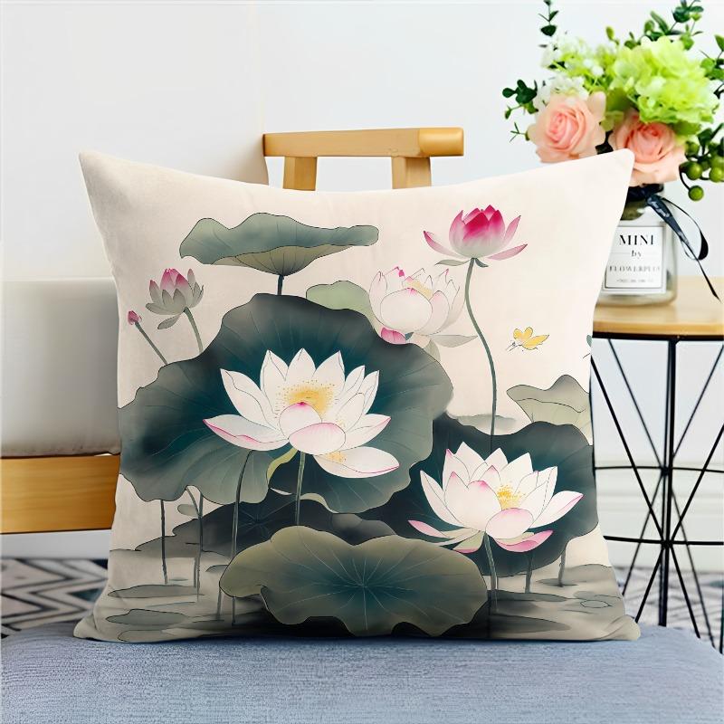 

Наволочка с изображением лотоса в китайском стиле для украшения общежития, офиса, гостиной, дома 45x45cm