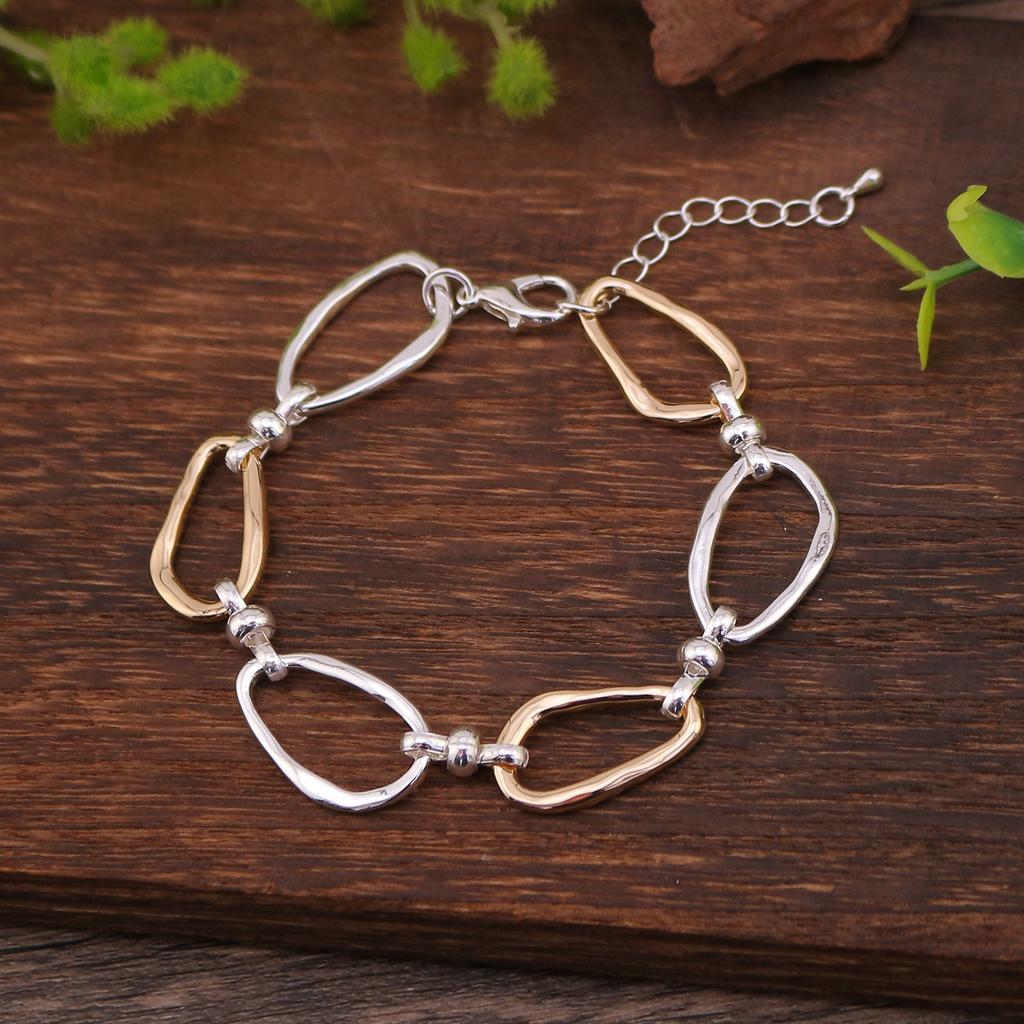 Two-color Splicing Geometric Ring Alloy Bracelet, Exaggerated Male and Female Versatile Punk Jewelry