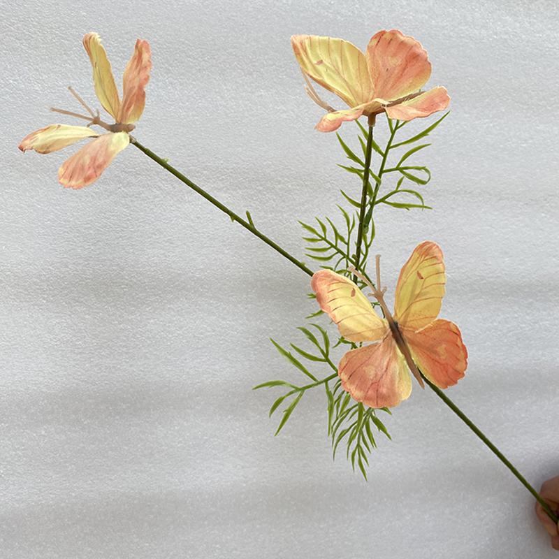 Three-Head Butterfly Artificial Flowers for Wedding Decorations and DIY Floral Arrangements