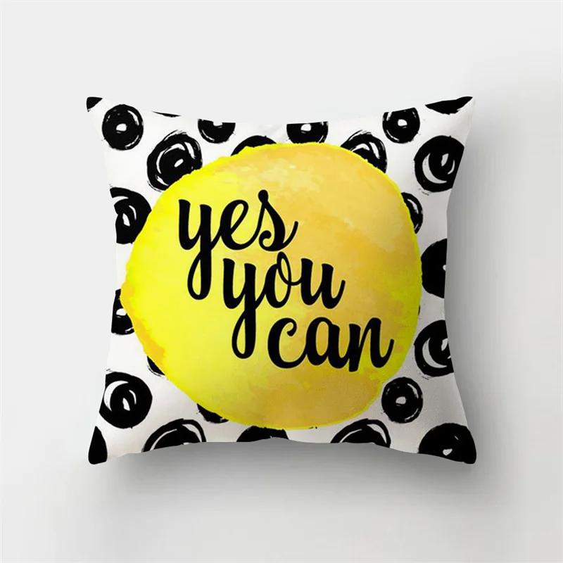 Simple Yellow Black Geometric Cushion Cover For Sofa Wave Line Square Pillow Case Letter Pillowslip Household Home Decor