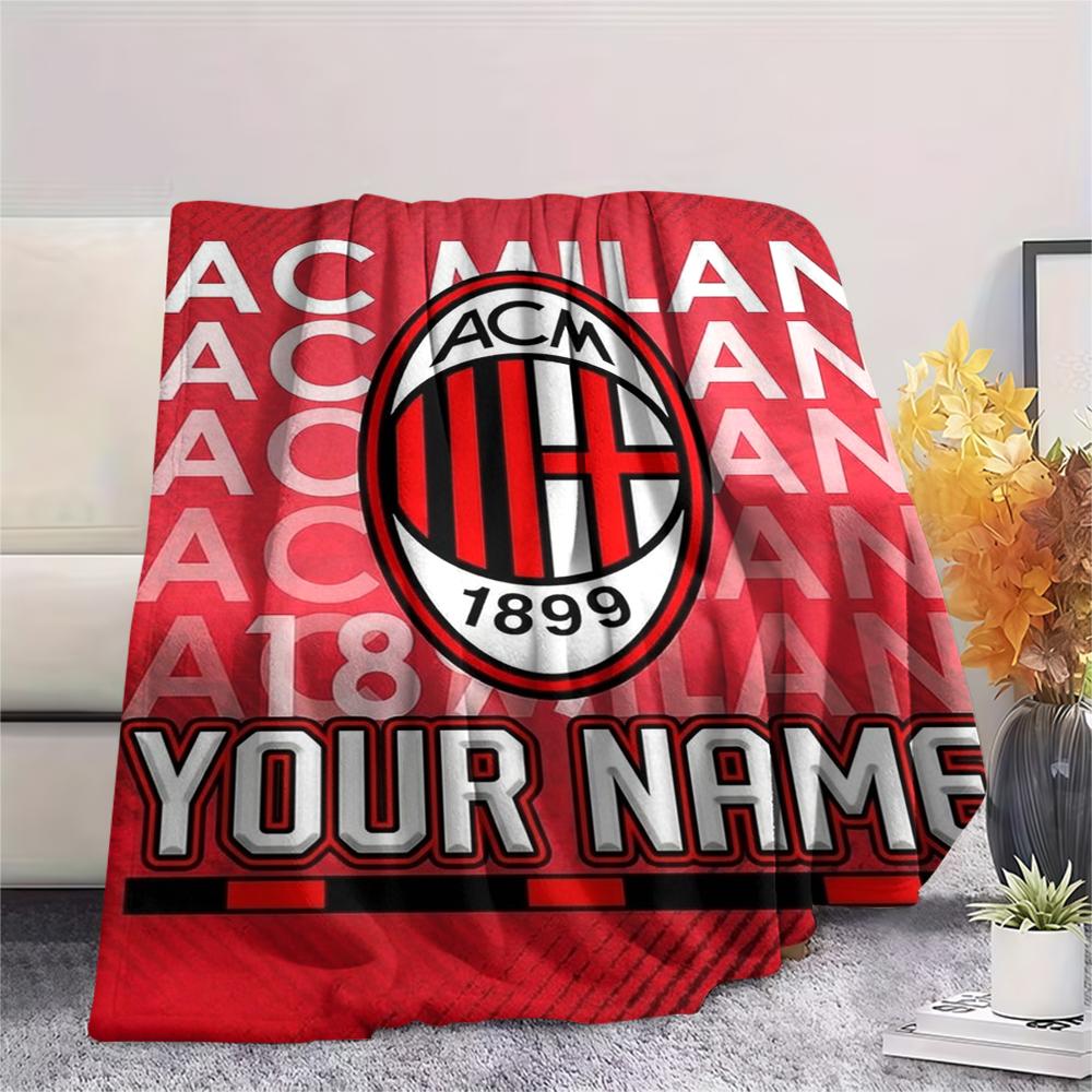 1PC Custom Name Ac Milan Patterned Flannel Blanket Suitable For All Seasons for Home Decor Warmth and Comfort Gifts Holiday Present
