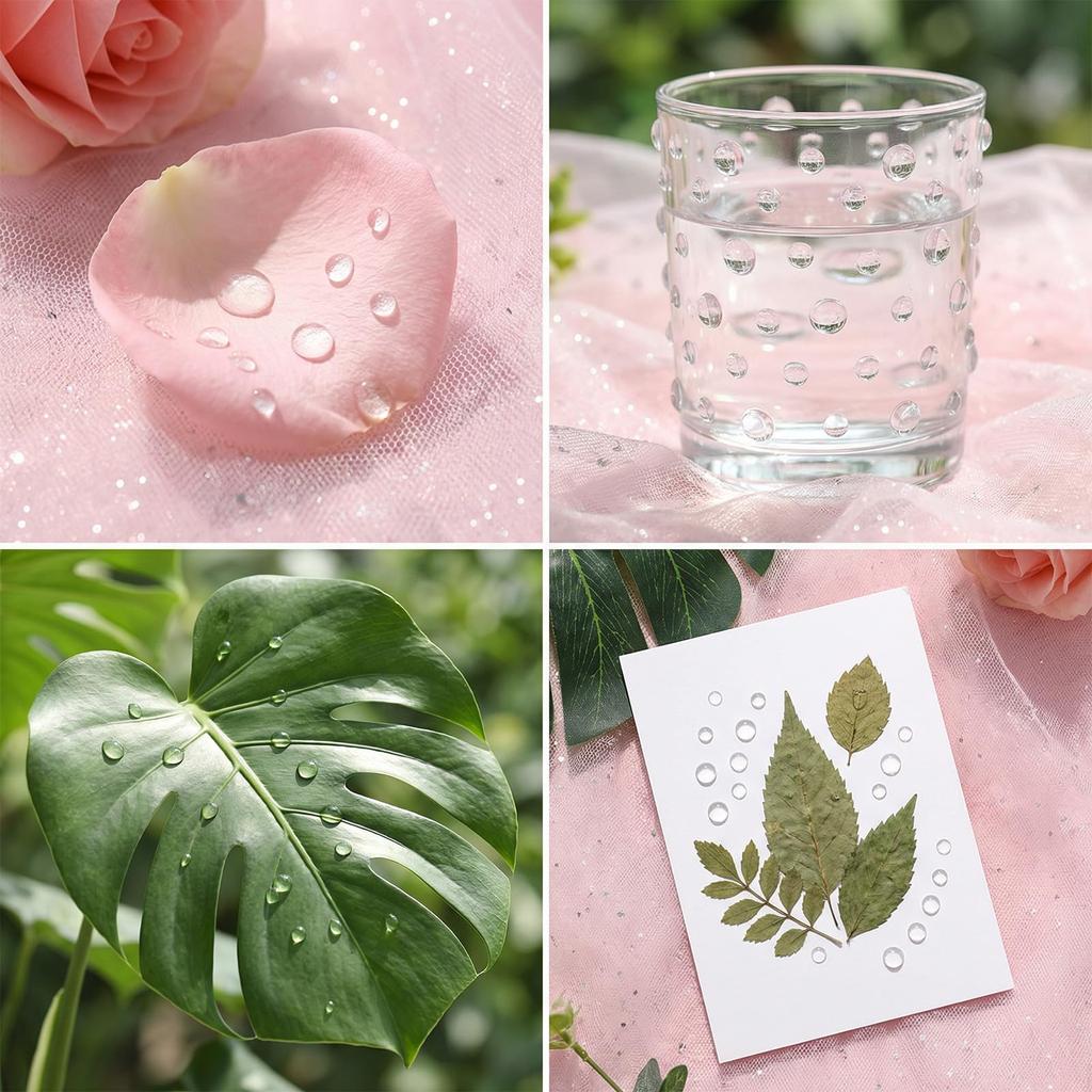 350pcs Clear Acrylic Water Droplets, Half Round Beads, Resin Dew Drop Beads Set for DIY Crafts, Scrapbooking, Card Making