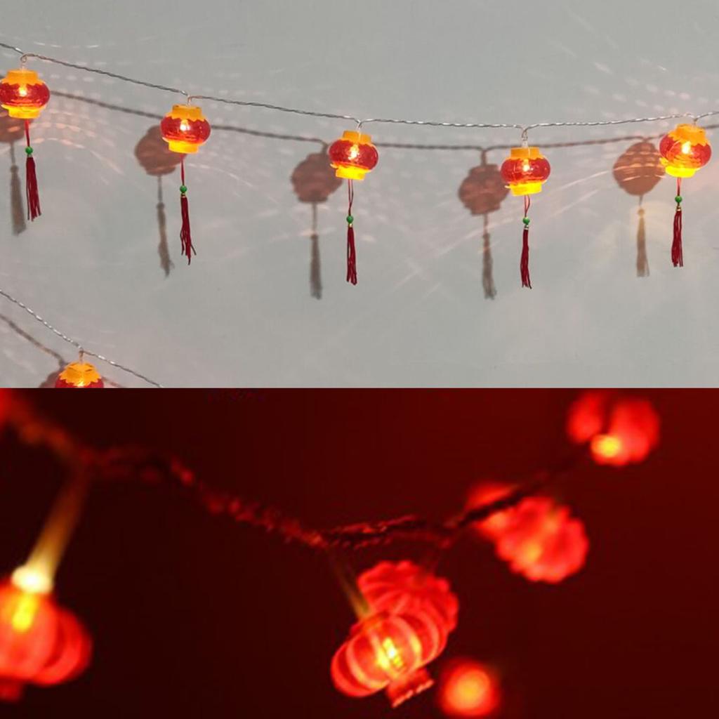 Red Chinese Lantern String Lights LED Light Beads Waterproof New Year Lantern with PVC Shell for